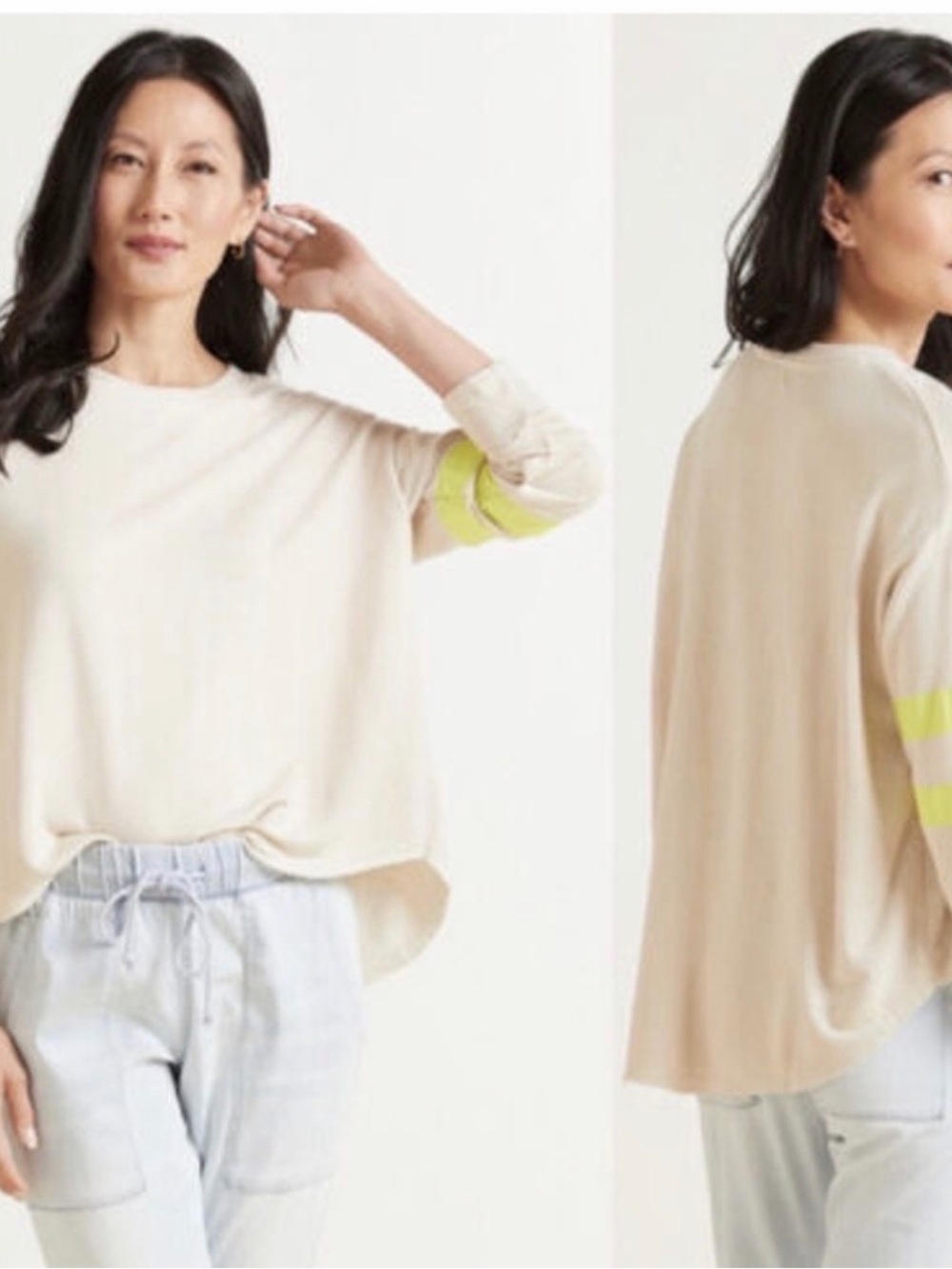Sundry Contrast Stripe Long Sleeve Crewneck Sweatshirt Size Small (1) in Cream